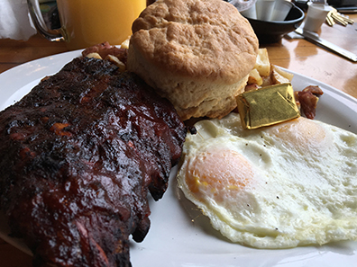 Ribs and eggs and house potatoes and a homemade biscuit and ohmygosh is anyone else drooling? You'll find it at the Baldy's eastside location.
