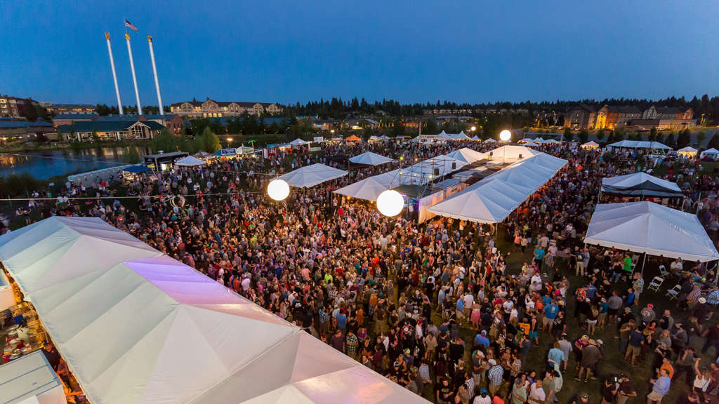 aerial view of Bend Brewfest at the Old Mill District