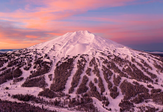 Aerial view of Mt. Bachelor in Bend, Oregon.